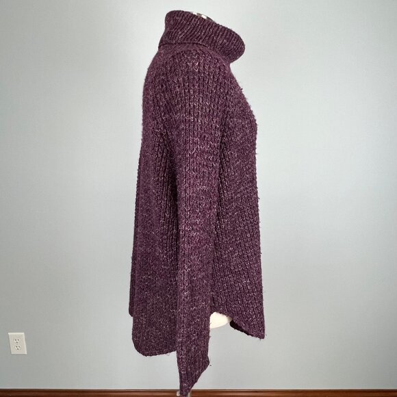 Free People Womens Dylan Tweedy Turtleneck Tunic Sweater Purple Oversized size M - Picture 7 of 16